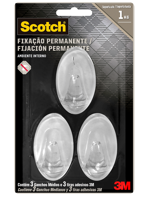 Gancho Adesivo de Plástico Incolor Scotch 3M até 1kg